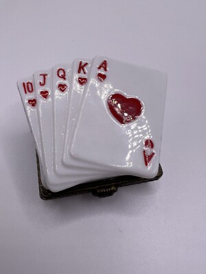 Foxwood s Casino Glass  trinket box Royal flush hearts  cards