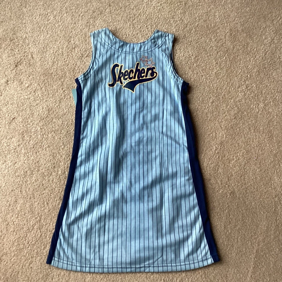 NUEVO CON ETIQUETAS CAMISÓN SKECHERS NIÑAS, CAMISÓN, 6/6X, BOTÓN DELANTERO, RAYAS EN AZUL Foto 4 de 4