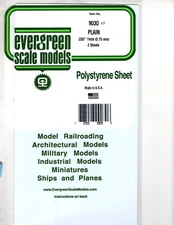 Evergreen 9030 Styrene White Sheet Plain 6 x 12" 15.2 x 30.5cm .030" .08cm pkg 2