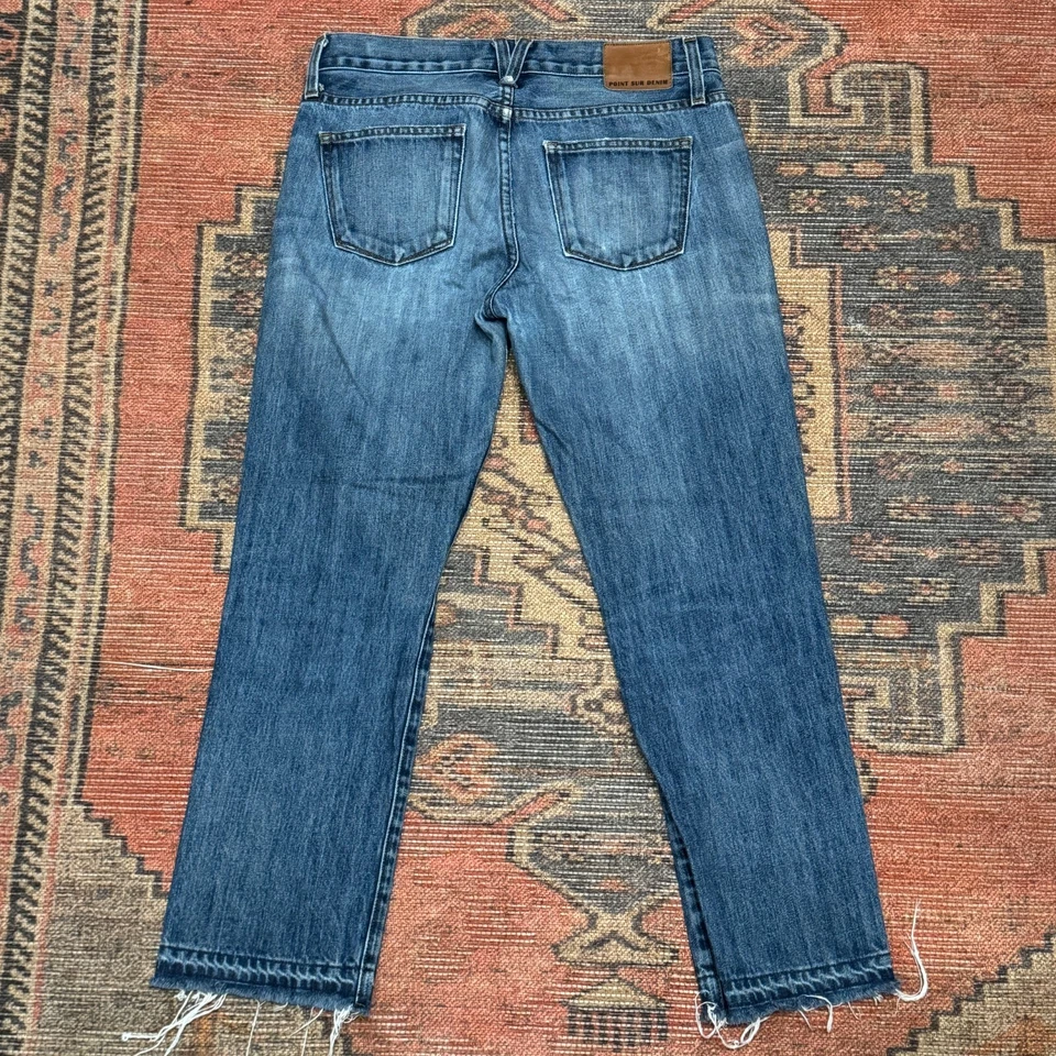 Pantalones de mezclilla para mujer Point Sur Denim Y2K azul deshilachado dobladillo pierna recta talla 26 Foto 2 de 4