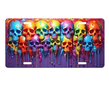 Color Drip Skulls Aluminum Front License Plate Car Accessory Vanity Plate