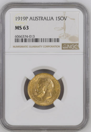 Best Price! 1919 P Australia Sovereign Gold Coin NGC MS 63 Choice BU - Afbeelding 1 van 2