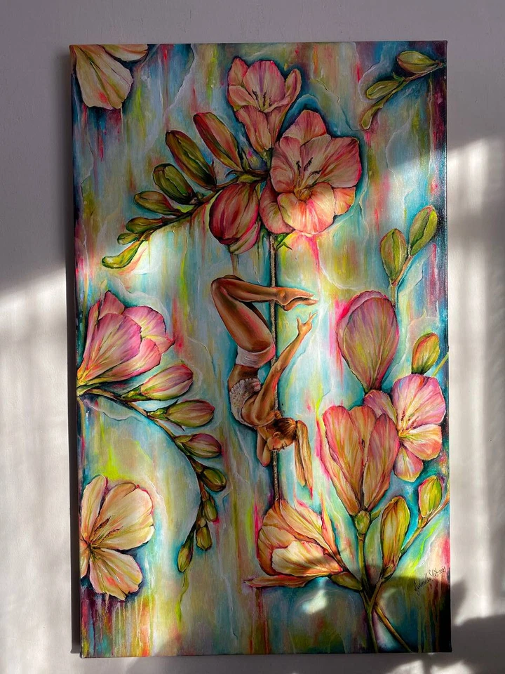 Original art oil painting by a Ukrainian artist "The girl on the pylon" gift - Image 4 of 4