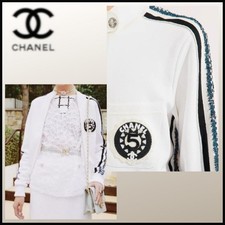 CHANEL 23C Ecru/Black CHANEL 5 CC Patch Zip Up Track Jacket F 38/US 6