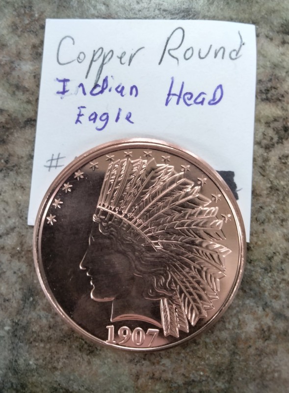 1 oz Copper Indian Head/Eagle .999 Fine