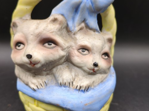 Vintage 'Basket Babies Racoons' Porcelain Bisque Collector's Bell - 1985 - Picture 9 of 9
