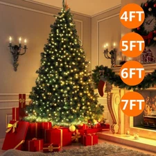 4/5/6/7Ft Green Christmas Tree for Home Party with LED Lights Bushy Branches US