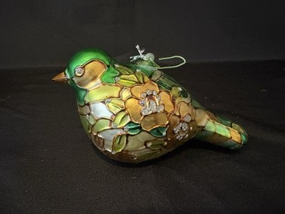 Gorgeous Vintage Blown Glass Bird Ornament With Stain Glass Look  5 