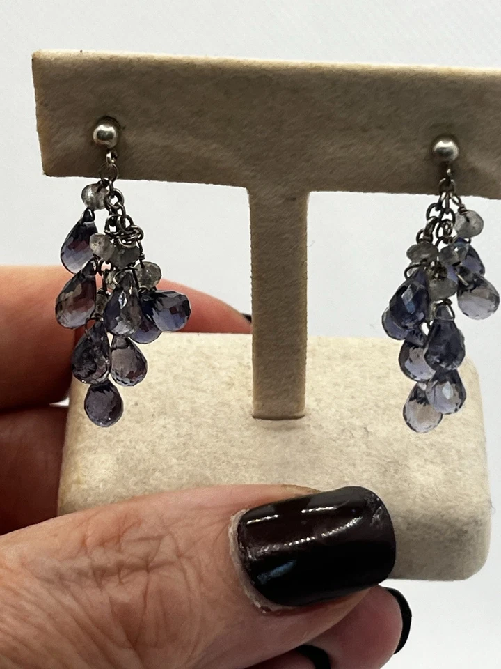 Pendientes colgantes de plata de ley 925 con cuentas de iolita Foto 4 de 4