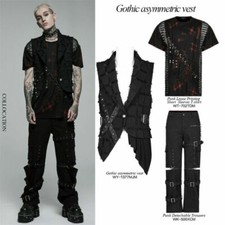 Punk Rave Men's Gothic Asymmetric Black Vest Casual Back Hollow Out Tank Tops