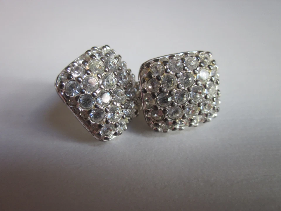 Swarovski Orecchini a Lobo-Rombo-Pavè di Cristalli-Anni'90-Vintage-Leggi Bene - Immagine 3 di 4