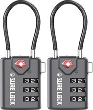 SURE LOCK TSA Compatible Travel Luggage Locks, Inspection Indicator 2 Pack Black