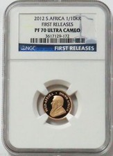 2012 GOLD SOUTH AFRICA 1/10 OZ KRUGERRAND NGC PROOF 70 UC FIRST RELEASES