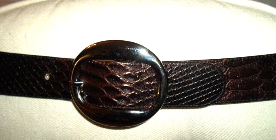 Suzi Roher Studded Elasticized Brown Leather Silver Buckle Hinges Medium Plus - Image 2 of 4