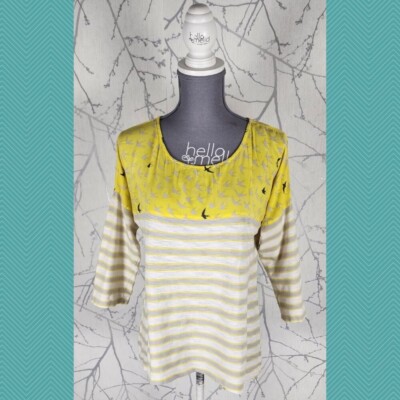 Anthropologie Postmark Yellow Birds Printed Stripe Cotton Top |  Women's M
