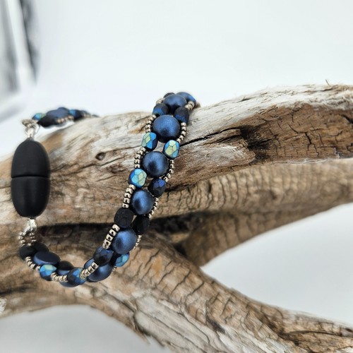Armband Damen Schmuck Blau Matt Silber Glänzend 22cm Lang Magnet Unikat Handmade - Bild 5 von 6