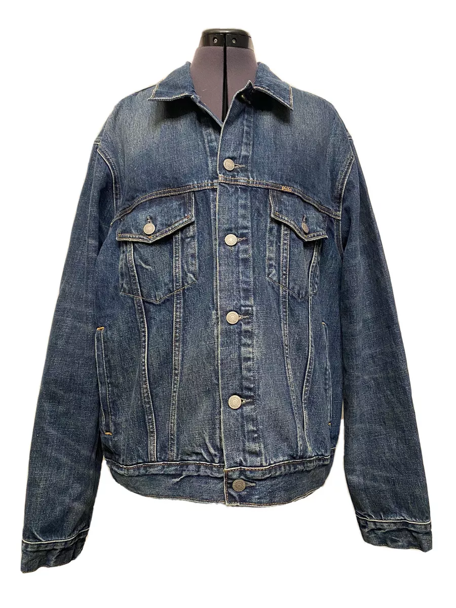 Distressed Button-Up Denim Jacket with Pockets - Blue / XL