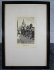 Lovely Antique Vintage Framed And Signed Sacre Coeur Paris Engraving Print