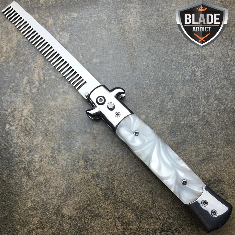 Botão de pressão automático dobrável pente interruptor lâmina faca olhar escova redemoinho branco - Imagem 2 de 4