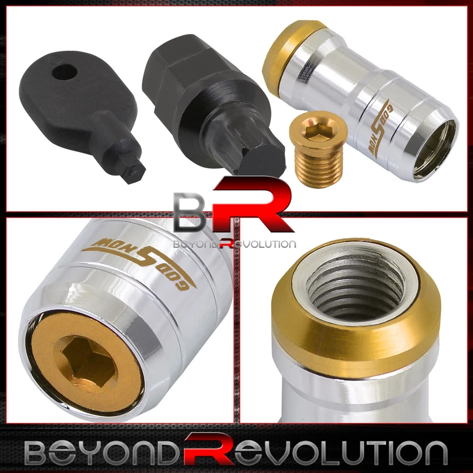 Godsnow Lug Nut Set M12 X 1.25mm Chrome Body Gold Trim 20 Piece Hex Key JDM VIP - Image 2 of 3