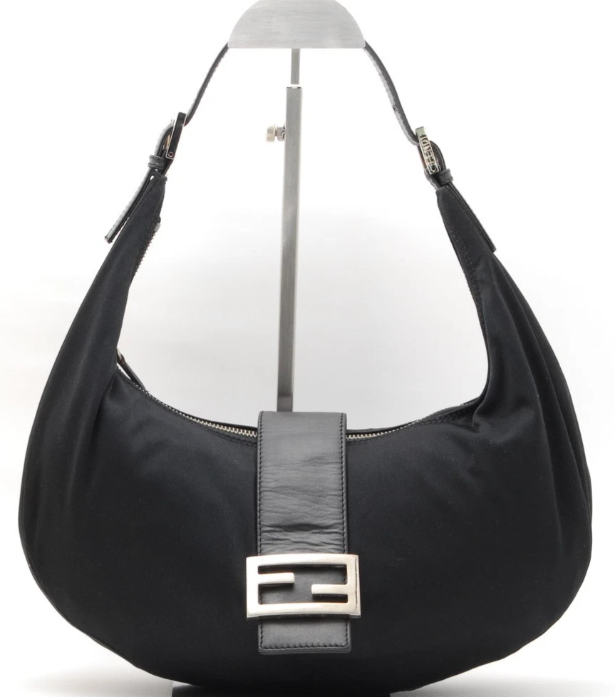 Fendi — FENDI Mamma Baguette Hobo Croissant Shoulder Bag Black Nylon