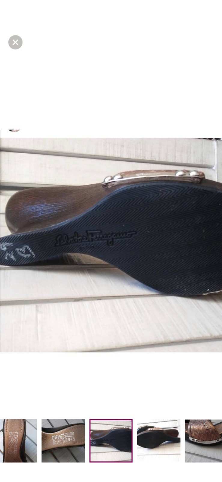 Salvatore Ferragamo Bronze Python & Leather Wedge… - image 6