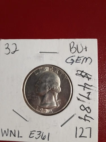 1932 Washington Quarter - Brilliant Uncirculated (BU) condition - 90% Silver