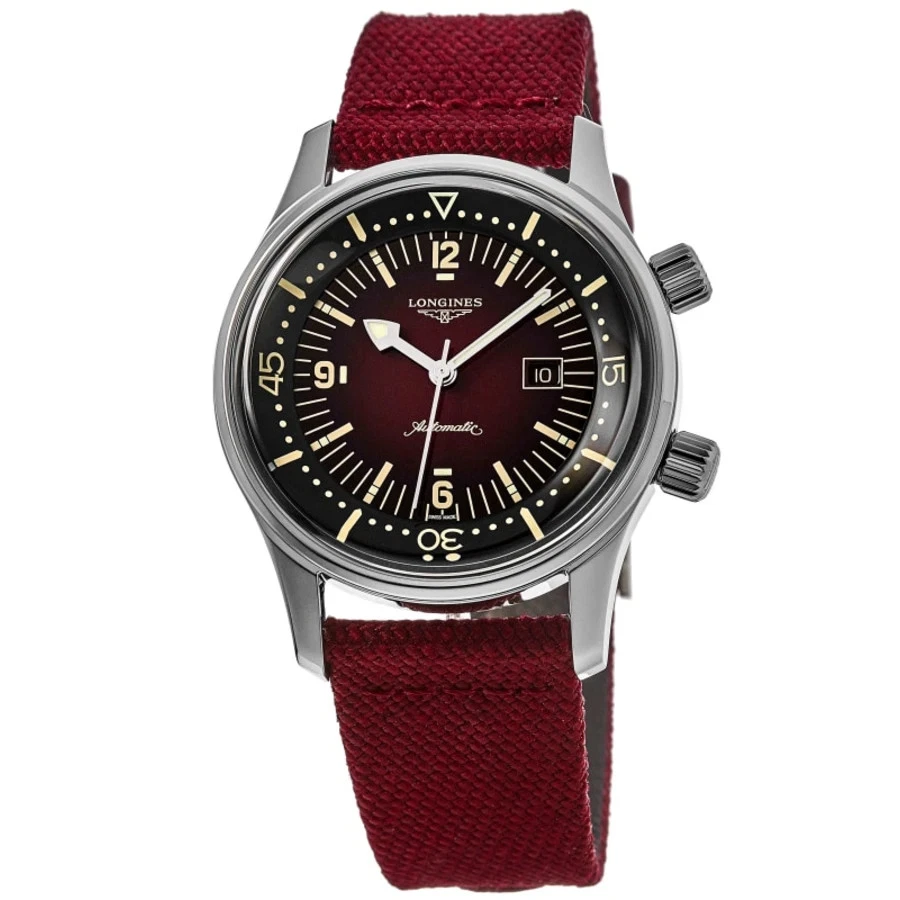 Новые дайверские автоматические женские часы Longines Legend бордовый циферблат L3.374.4.40.2