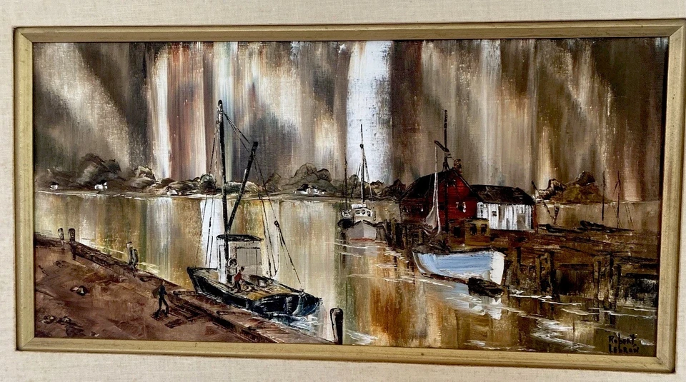 罗伯特·勒布朗印象派绘画原创渔船港口场景 — 第 2/4 张图片