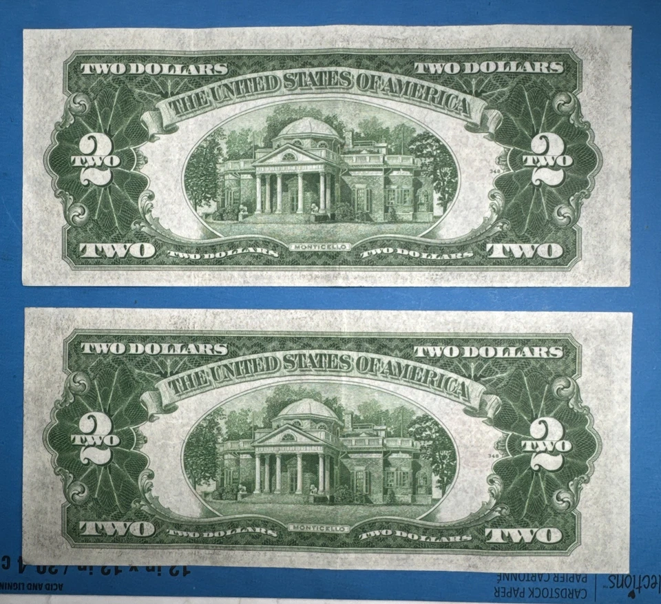 2- 1928 $2 Bills Two Dollar Notes Red Seal Sequential Serial Numbers - Image 2 of 2