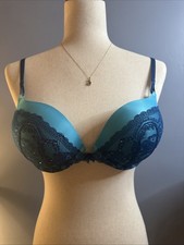 Victoria  s Secret Bombshell Add-2-Cups Push-Up Bra 36A Teal Blue Sapphire Lace