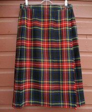 James Pringle Weavers Scotland Sz 14 Wool Plaid Tartan Kilt Pleated Wrap Skirt