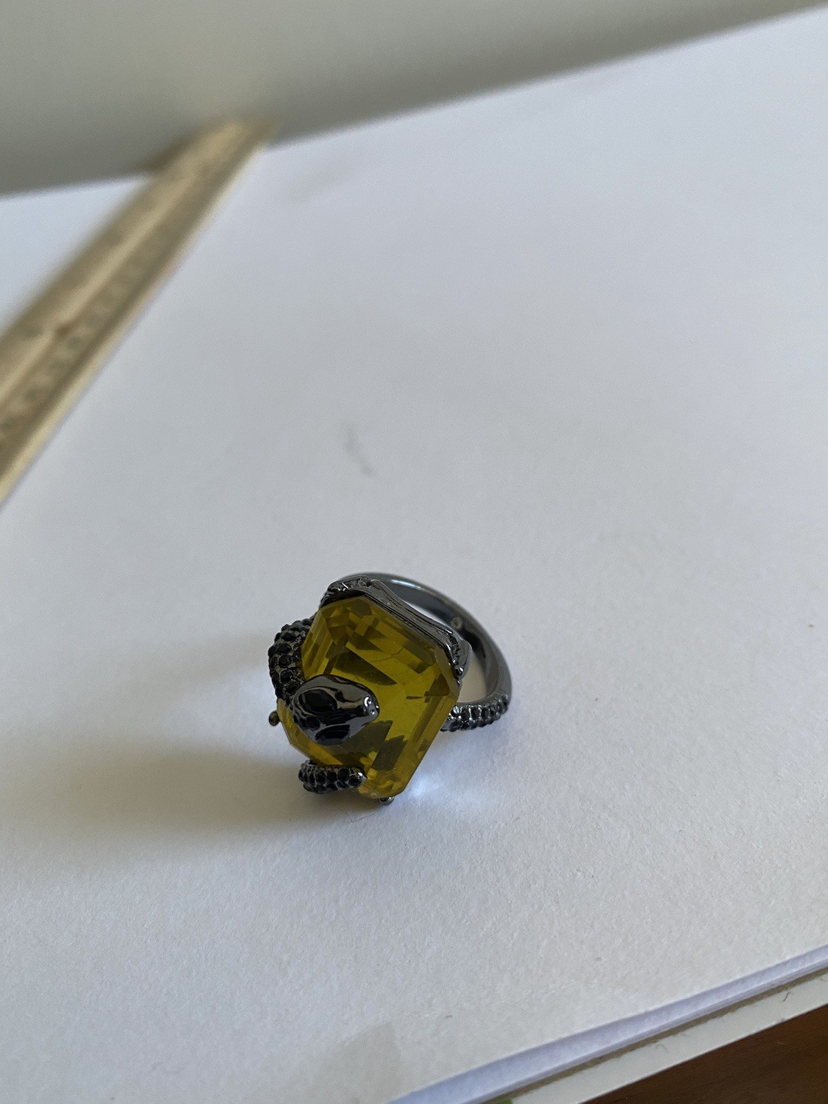 Statement Ring Emerald  Cut Yellow Stone Silver S… - image 6