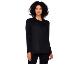 LOGO Lounge Lori Goldstein Top XXS Black French Terry Cowl Neck NWOT