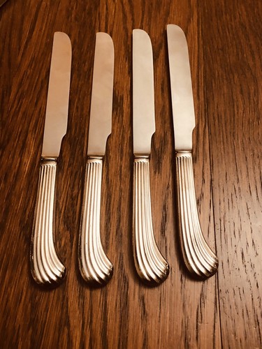 Pavillion 1982 Calegaro Vignelli Ribbed Italy Silverplate 4 Dinner Knives 10" - Foto 1 di 4