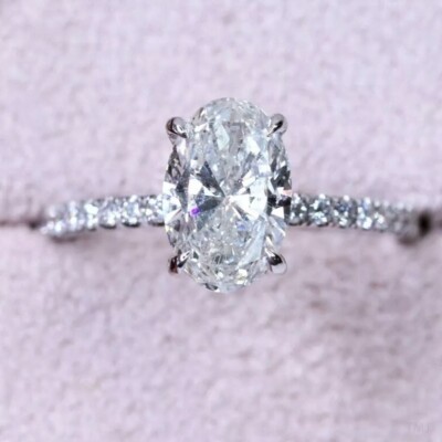 2.46 TCW Oval Cut Moissanite Women's Engagement Ring 14K White Gold Plated