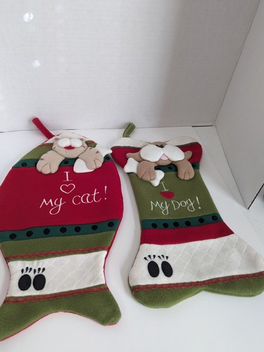 Santa's Best 3D Embroidered I Love My Cat & Dog Embellished Polyester Stockings - Picture 2 of 9