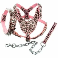 Studded Leather Dog Harness Rivets Collar and Leash Set For Medium Large Dogs