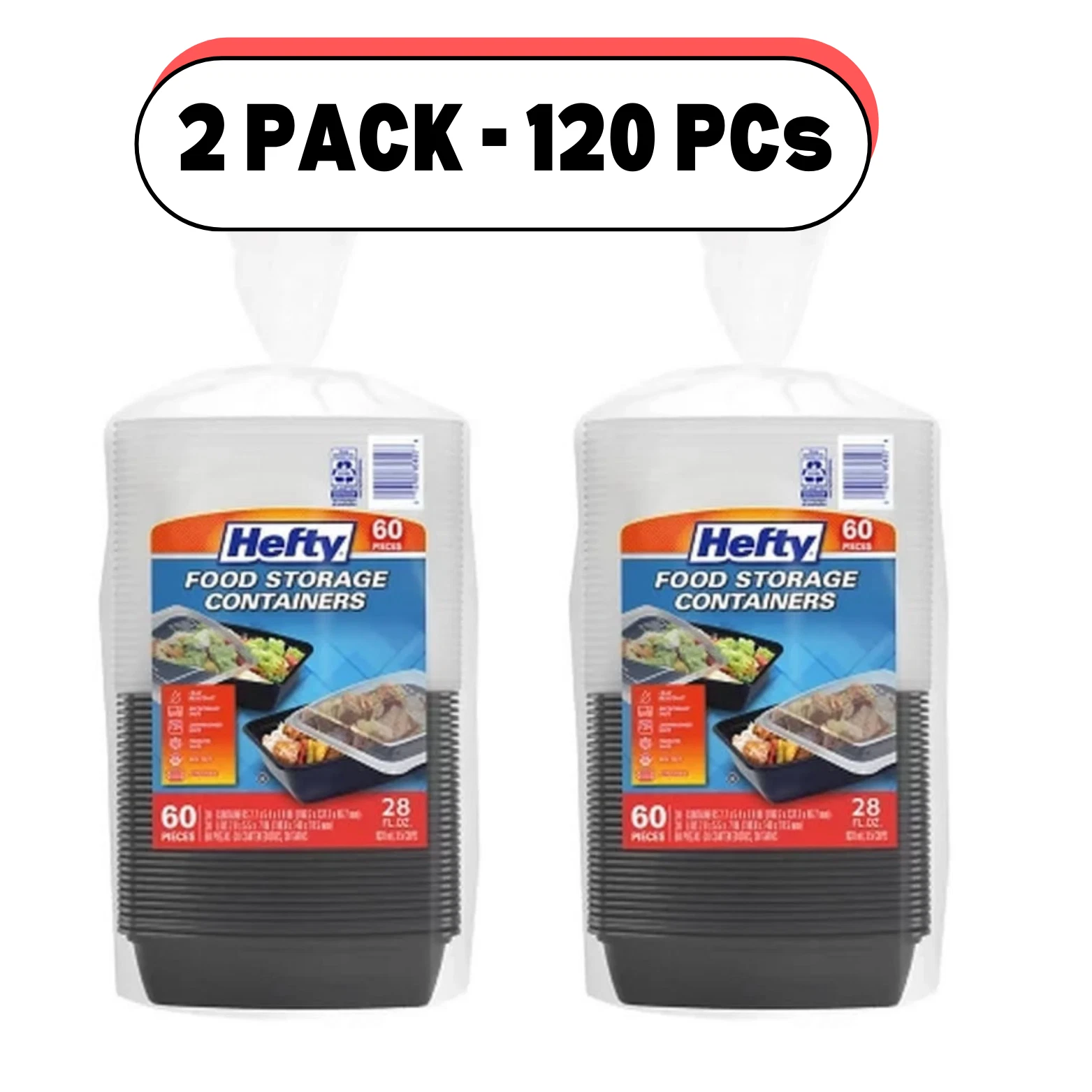 Hefty Food Storage Containers w/ Lid (28 oz., 2 PACK, 120 ct.)