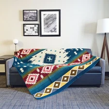 Extra Large - REVERSIBLE ALPACA Wool Blanket Andean Pattern 75x90 in