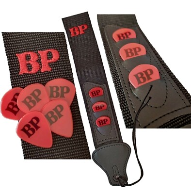 Gitarrengurt mit individuellem Namen und Plektrenhalter & personalisierten Gitarrenplektren