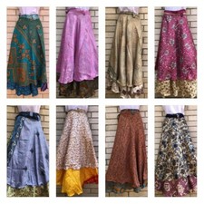 Wholesale Lot 5 PC Indian Vintage Silk Sari magic Wrap Around Frill Skirt