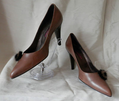 Escarpins San Marina Talon Bobine Cuir Marron Taille 38 - Très Bon État