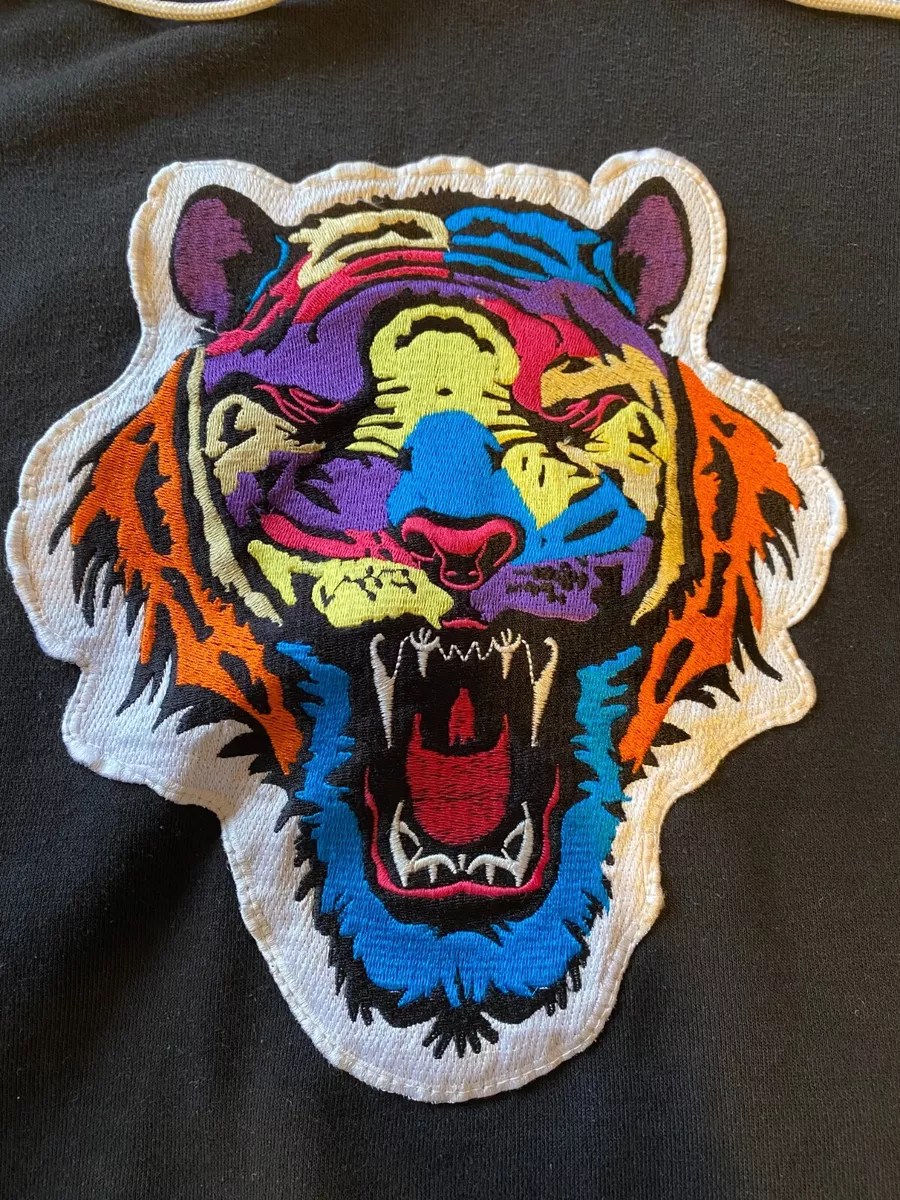 Icon Logo Tiger Patch Hoodie Sweatshirt Mens 3XL Black