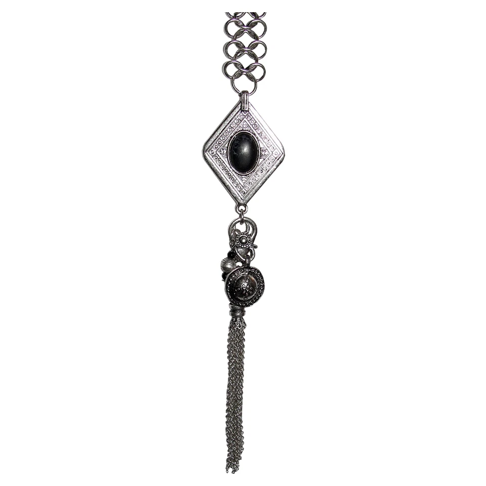 New Silver Tone Bedouin Inspired Obsidian Dangle Necklace  - Image 4 of 4