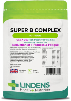 Lindens Super Vitamin B Complex Tablets B1 B2 B3 B5 B6 B9 B12 Biotin