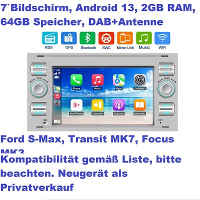 DAB Für Ford Focus Mondeo MK7 C S Max Carplay Android 13 Autoradio GPS NAVI WIFI