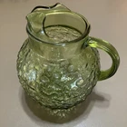 VTG Anchor Hocking Lido Milano Crinkle Glass Ball Pitcher Avocado Green 3 Qts