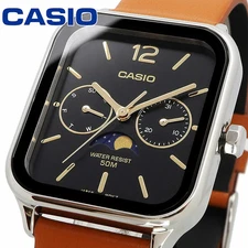 New Casio MTP-M305L-1AV Moon Phase Analog Black Leather Strap Watch JAPAN