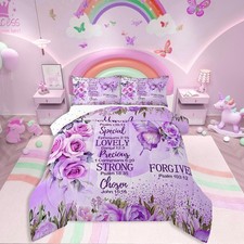Purple Butterfly Bedding Set Twin Boho Girly Lavender Floral Comforter for Gi...